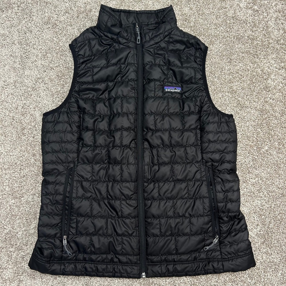 Patagonia Nano Puff Vest Women Size Large LOGO Black Quilted Primaloft Full Zip - Picture 2 of 10